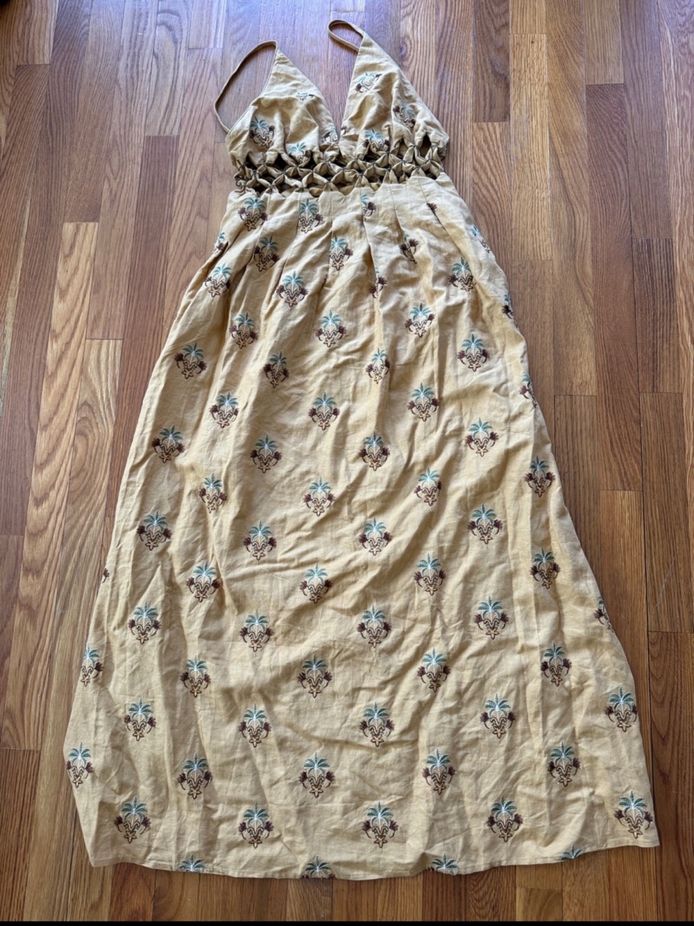Farm Rio Printed Linen Blend V-Neck Cutout A-Line Midi Dress Size S - Picture 4 of 8